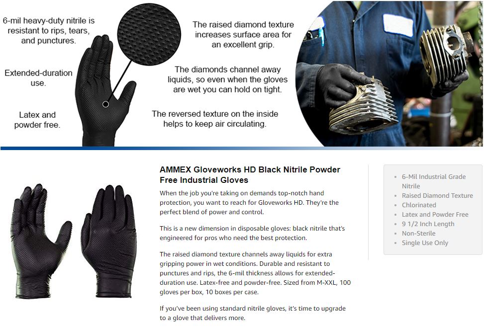 Gloveworks XLarge Diamond Texture Black Nitrile Industrial PowderFree